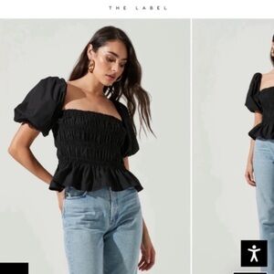 ASTR Savina Bubble Sleeve Black Top